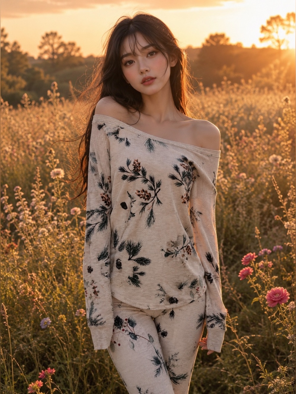 Amongst the Evergreen Trees dreamy soft waffle thermal 2pc jogger pajama set